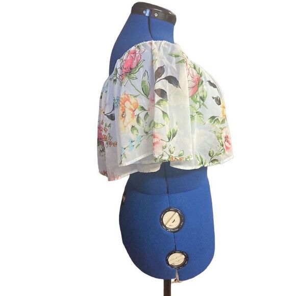 PEACH LOVE Women’s Off Shoulder Floral Crop Top Size Medium Multicolored - Picture 1 of 12